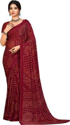 INDONIQ Graphic Print, Printed Bandhani Chiffon, Georgette Saree(Maroon)