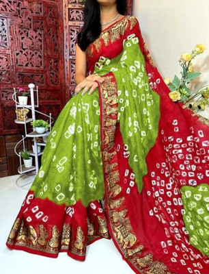 S.R.TEXTILES Printed Bollywood Crepe, Silk Blend Saree(Light Green, Red)