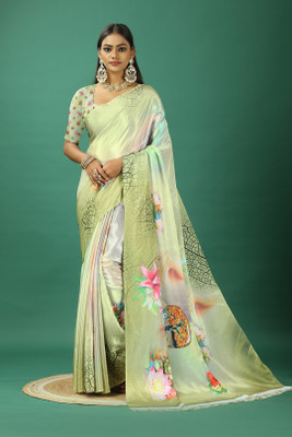 nirmal creation Self Design Bollywood Satin Saree(Light Green)