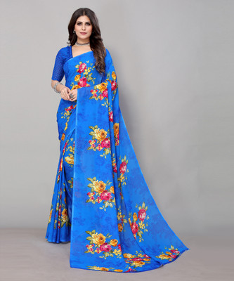 Priyashi Printed Daily Wear Georgette Saree(Blue)