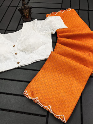 GOLDOLL FAB Woven Manipuri Jacquard Saree(Orange)