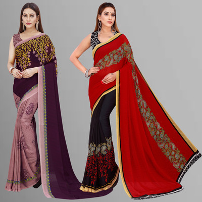 Anand Sarees Floral Print Daily Wear Georgette Saree(Pack of 2, Purple, Brown, Multicolor)
