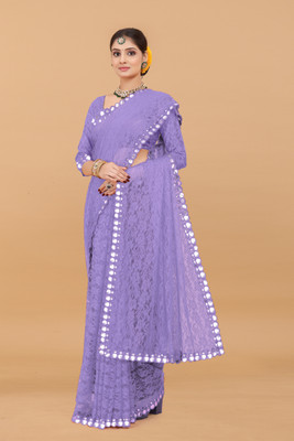 MAA CREATION Embroidered Bollywood Net Saree(Light Blue)