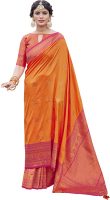 nilkanth creation Self Design Banarasi Jacquard Saree(Orange)