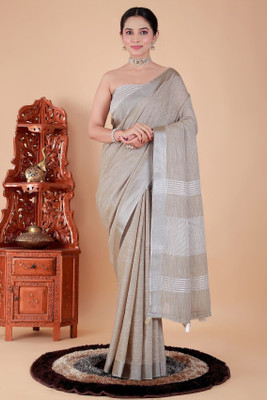 NEGRONI Solid/Plain Daily Wear Linen Saree(Brown)
