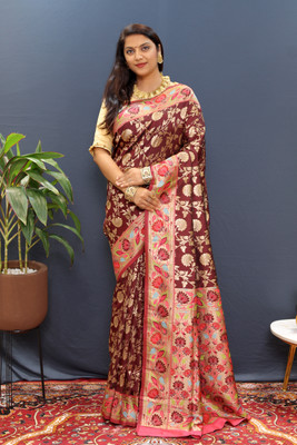 amirat Woven Banarasi Jacquard Saree(Maroon)