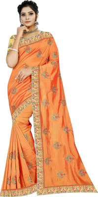 SISA ENTERPRIZE Embellished, Solid/Plain Bollywood Net Saree(Orange)