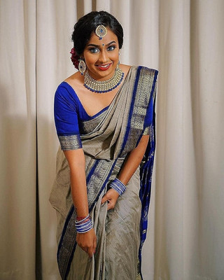 GALANI ENTERPRISE Printed Banarasi Art Silk, Cotton Silk Saree(Cream, Blue)