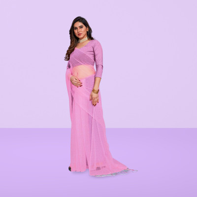 BHAGWATI ART Self Design Bollywood Net Saree(Pink)