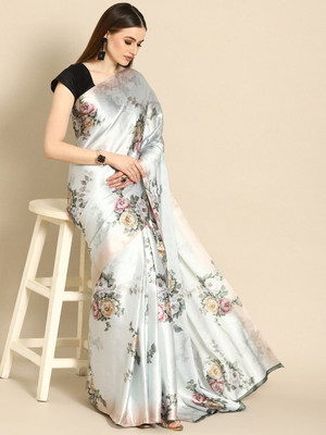 ANOUK Printed Saree with Attached Blouse Satin Saree(Green)