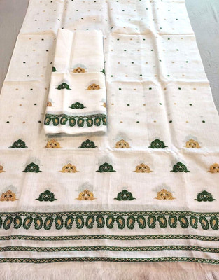 white desert Self Design Mekhela Chador Cotton Silk Saree(White)