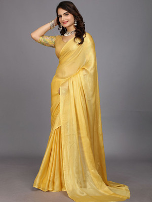 AMIYASILKMILLS Solid/Plain Bollywood Chiffon Saree(Yellow)