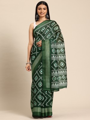 shiv textiles Printed Bandhani Polyester Saree(Green)