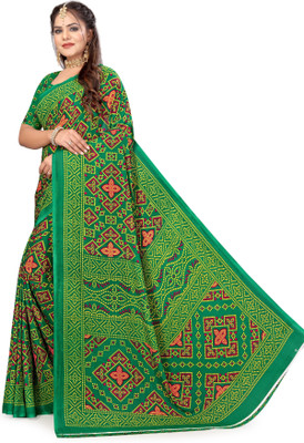 Leelavati Printed Bandhani Georgette Saree(Light Green)