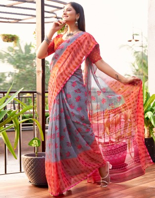 Samah Printed, Embellished Bollywood Georgette, Chiffon Saree(Grey, Multicolor)