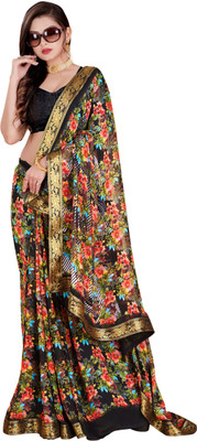 HouseOfCommon Printed Bollywood Georgette Saree(Black)