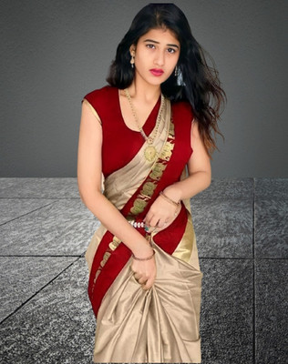 Mortal Textile Printed Assam Silk Cotton Silk Saree(Gold)