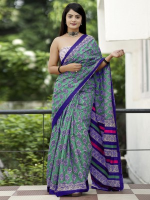 Divastri Printed Daily Wear Cotton Blend Saree(Light Green)