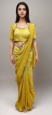 NANCY DESIGNER Solid/Plain Bollywood Pure Silk Saree(Yellow)