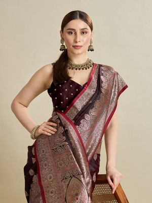 SUDIPTA Woven Banarasi Satin, Silk Blend Saree(Maroon)