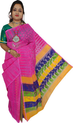 Mayabi Woven Jamdani Pure Cotton Saree(Pink)