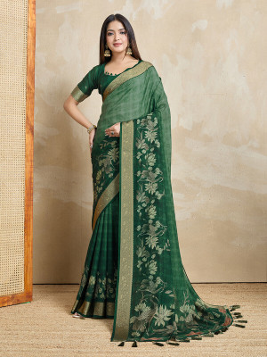 Divastri Floral Print, Printed, Woven Bollywood Crepe Saree(Green)