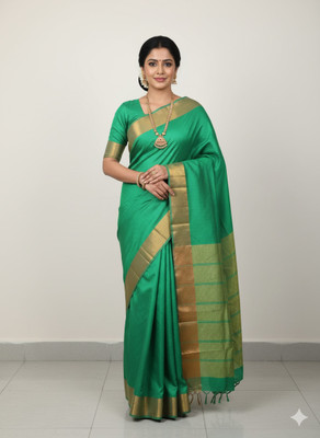 thukiltex Woven, Self Design Kanjivaram Art Silk Saree(Green)