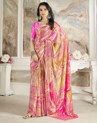 Samah Floral Print, Paisley, Geometric Print, Printed Bollywood Silk Blend, Crepe Saree(Pink, Beige)