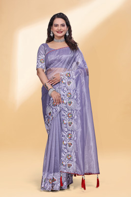 Tejal Creation Embroidered Bollywood Organza Saree(Grey)