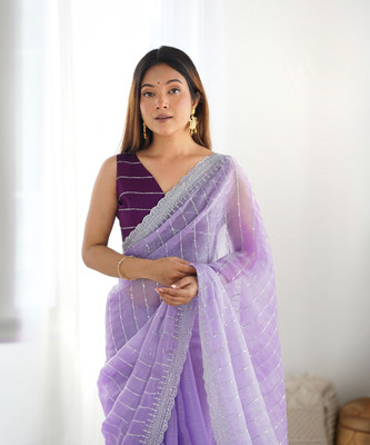 Satrani Embroidered, Embellished Bollywood Jimmy choo, Chiffon Saree(Purple)