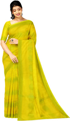 Trenddist Woven Kota Doria Cotton Silk Saree(Yellow)