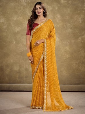 ANOUK Embellished Bollywood Chiffon Saree(Mustard)