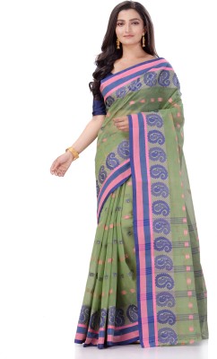 TANTLOOM Woven Handloom Pure Cotton Saree(Green)