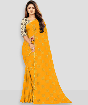 RHEY Printed Bollywood Chiffon Saree(Yellow)