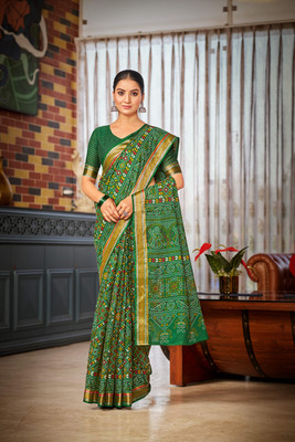 SoshrepCreation Printed Bandhani Pure Cotton Saree(Multicolor)