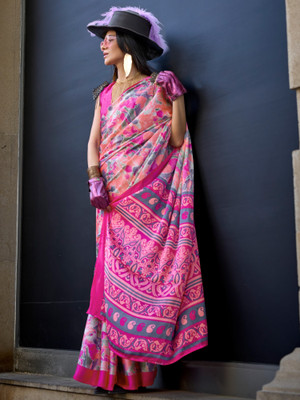 Divastri Printed Daily Wear Crepe Saree(Pink)