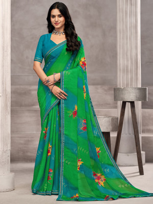 ANOUK Printed Bollywood Chiffon Saree(Light Green)