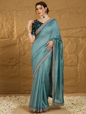 Sareemall Embroidered Bollywood Silk Blend Saree(Blue)