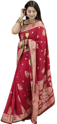 Divya Style Woven, Floral Print, Temple Border Banarasi Georgette Saree(Pink)