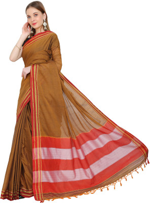 Spewim Self Design Daily Wear Cotton Blend Saree(Brown)