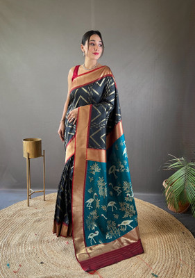 SGF11 Self Design Handloom Pure Silk Saree(Black)