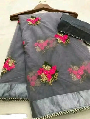 PATLANI STYLE Embroidered Bollywood Net Saree(Grey)