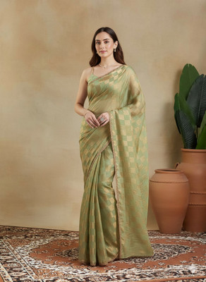 Vragi Embellished Bollywood Chiffon Saree(Light Green)