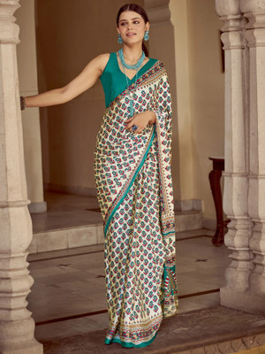 Sareemall Printed Daily Wear Crepe Saree(Cream)