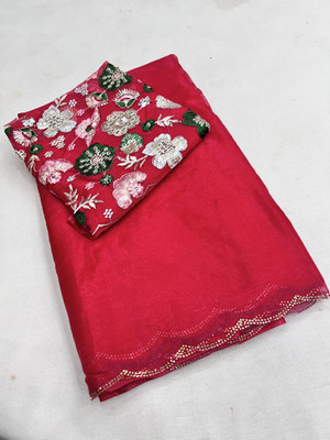 MINE CHOICE Solid/Plain Daily Wear Organza, Silk Blend Saree(Red)
