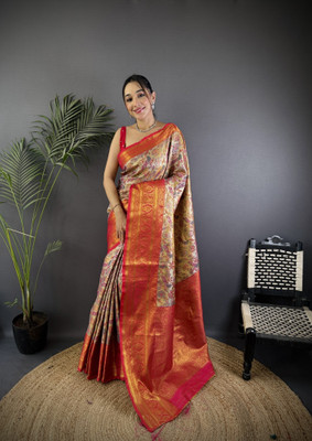 LeeliPeeri Designer Woven Dharmavaram Cotton Silk Saree(Multicolor)