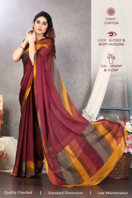 MIRCHI FASHION Printed, Striped Leheria Chiffon, Georgette Saree(Maroon, Multicolor)