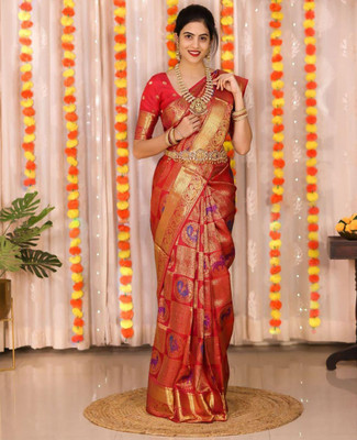 Divastri Woven Banarasi Silk Blend Saree(Red)