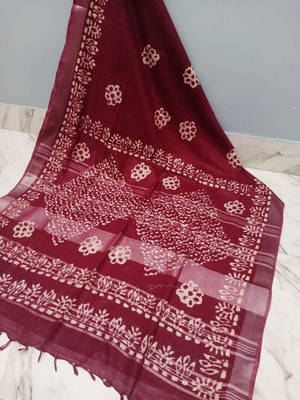 govind handloom Printed Bollywood Cotton Linen Saree(Maroon)