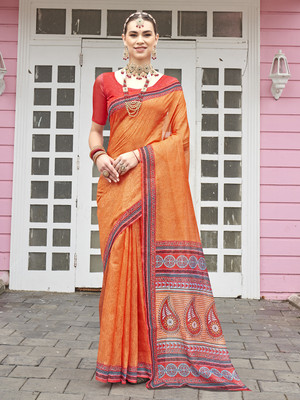 ANOUK Digital Print Daily Wear Crepe Saree(Orange)